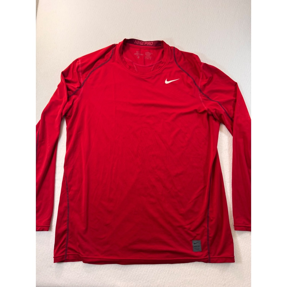 Nike Pro Dri-FIT Mens XL Red Long Sleeve Fitted Compression Shirt 433961-648
